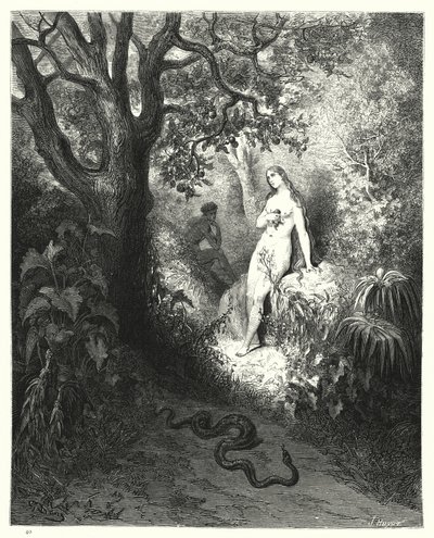 Illustration für Miltons Paradise Lost, Buch IX, Zeilen 784, 785 von Gustave Dore